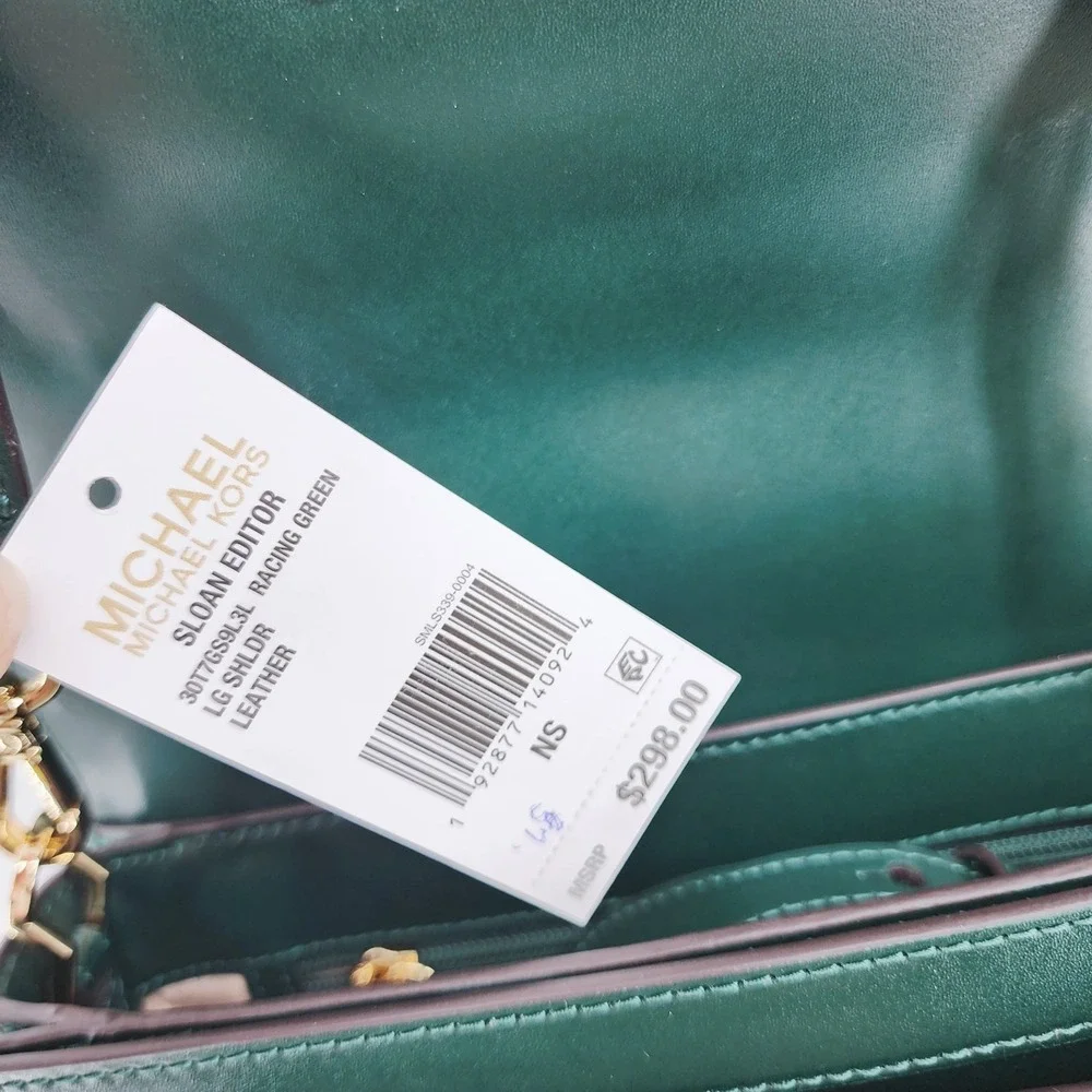 Michael Kors Sloan Editor Dark Green Leather Crossbody Bag Gold Hardware NWOT